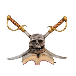 Stoere Polyester Piratenschedel op Boek met Zwaarden