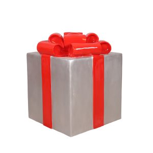 Cadeaudoos decoratieobject (Medium - Zilver met rode strik)