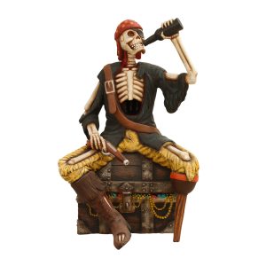 Skeletten piraat zitten op een schatkist